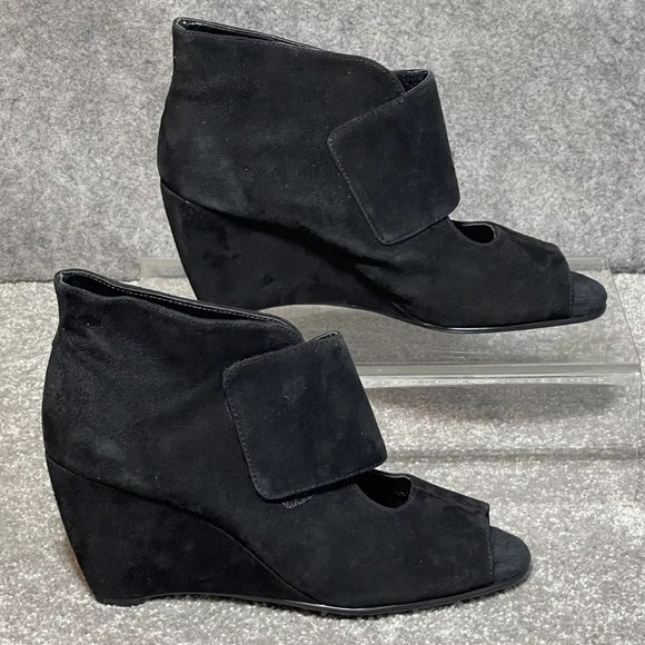Aerosoles Y2K Suede Black Booties Womens 8 1/2 Wedge Heel Open Toe Goth Witchy - Picture 1 of 11
